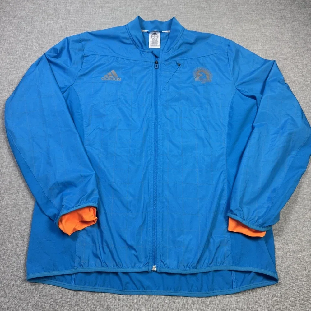 Adidas Boston Marathon 2014 Windbreaker Jacket Mens XL Blue Full Zip Lightweight